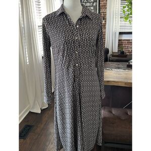 Talbots Petite Long Sleeve Shirt Dress Petite S Brown Horsebit‎ Print MSRP $129